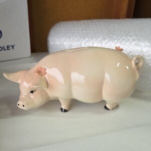 Ceramic Piggy Bank with Floral Accents